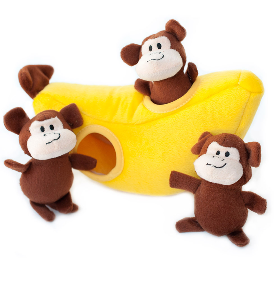 Zippy Paws Holiday Burrow Toy - Monkey and Bananas