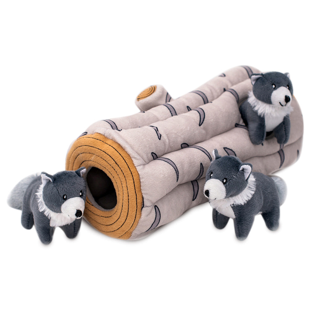 Zippy Paws Deluxe Burrow Toy - Tree Log and Wolves