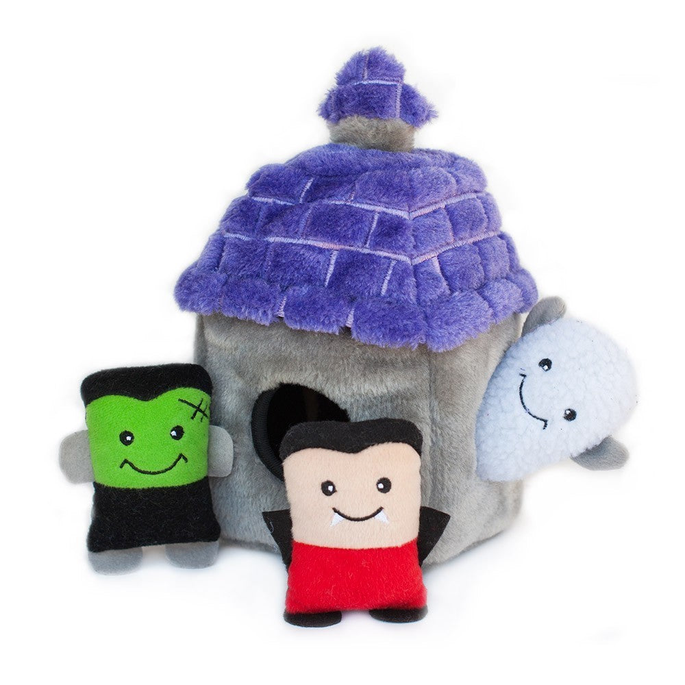 Zippy Paws Burrow Toy - Haunted House with Frankenstein, Dracula and Ghost